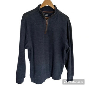 Roundtree & Yorke Quarter Zip Heather Navy Mock Neck‎ Sweater Size Large